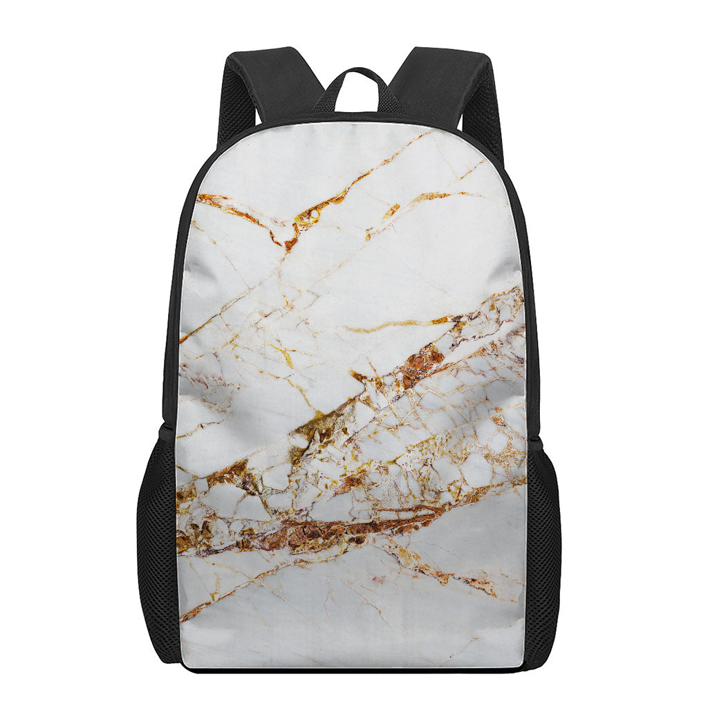 White Gold Grunge Marble Print 17 Inch Backpack