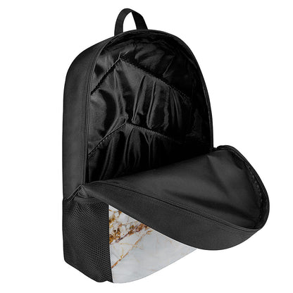 White Gold Grunge Marble Print 17 Inch Backpack