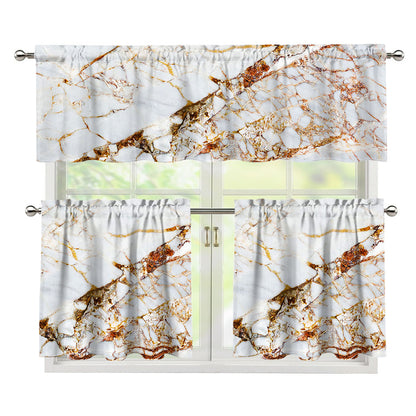 White Gold Grunge Marble Print 3 Piece Kitchen Curtains