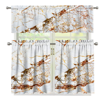 White Gold Grunge Marble Print 3 Piece Kitchen Curtains