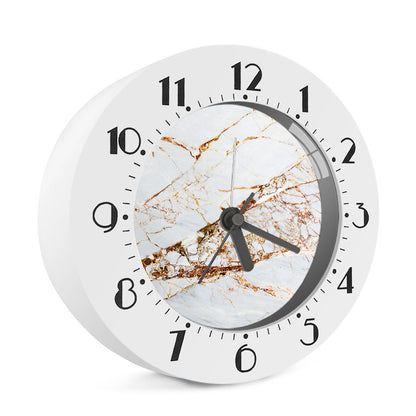 White Gold Grunge Marble Print Alarm Clock