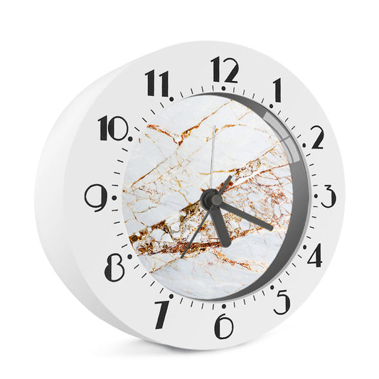 White Gold Grunge Marble Print Alarm Clock