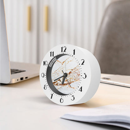White Gold Grunge Marble Print Alarm Clock