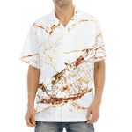 White Gold Grunge Marble Print Aloha Shirt