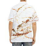 White Gold Grunge Marble Print Aloha Shirt