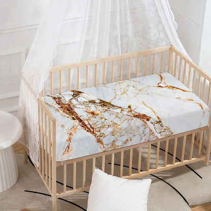White Gold Grunge Marble Print Baby Crib Sheet