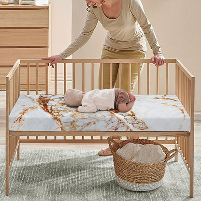 White Gold Grunge Marble Print Baby Crib Sheet