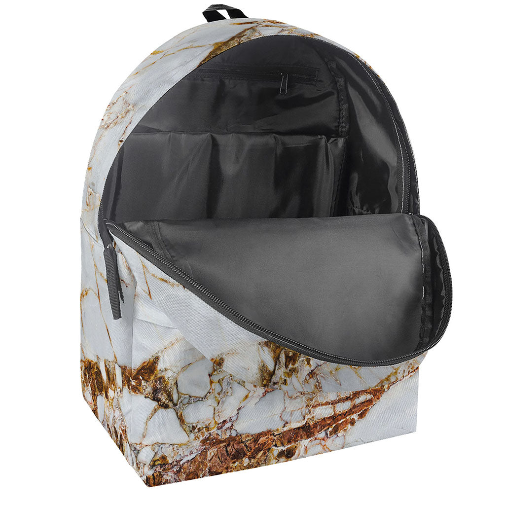 White Gold Grunge Marble Print Backpack