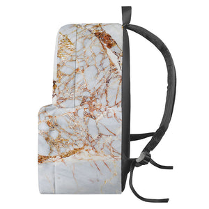 White Gold Grunge Marble Print Backpack