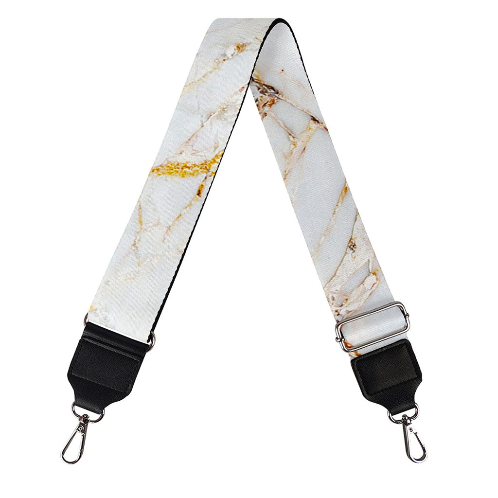 White Gold Grunge Marble Print Bag Strap