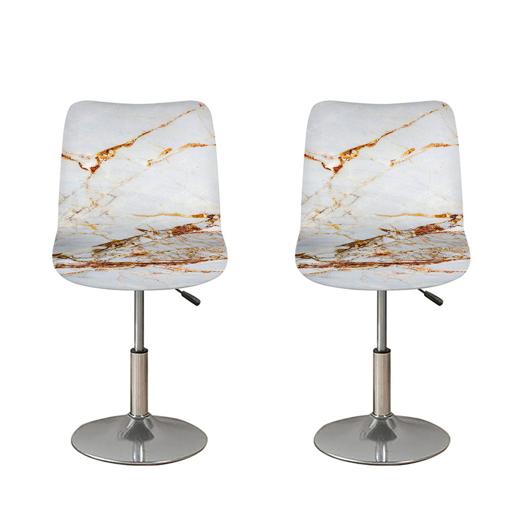 White Gold Grunge Marble Print Bar Stool Covers