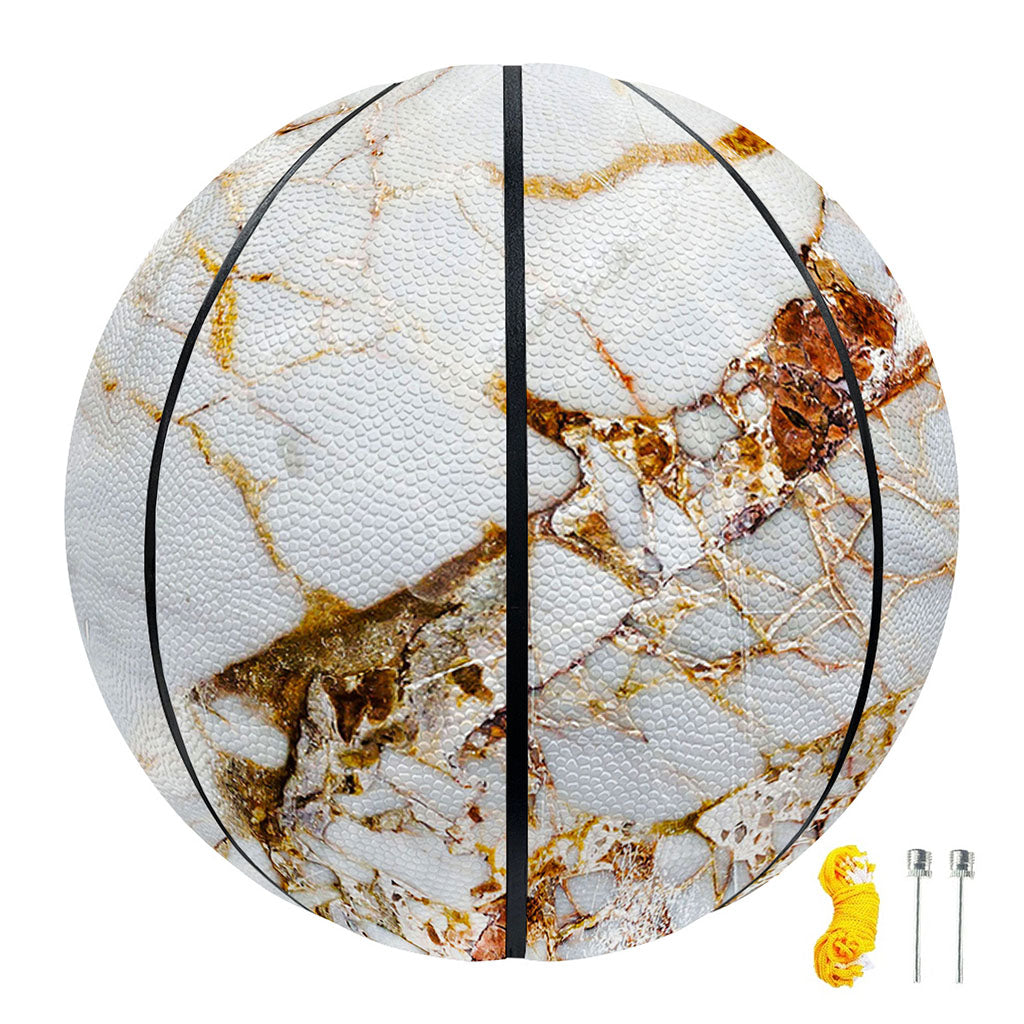 White Gold Grunge Marble Print Basketball