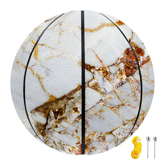 White Gold Grunge Marble Print Basketball