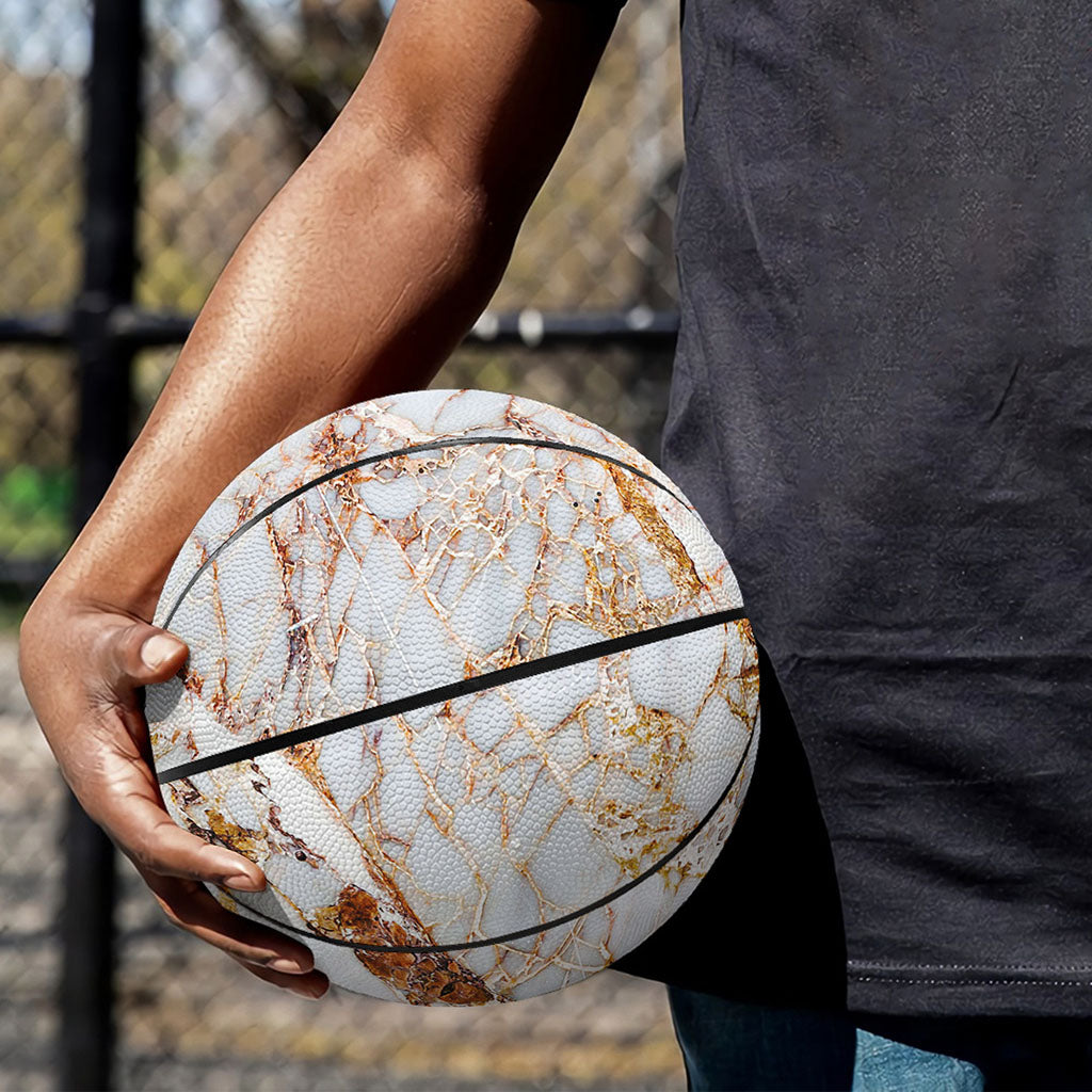 White Gold Grunge Marble Print Basketball