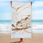 White Gold Grunge Marble Print Beach Towel