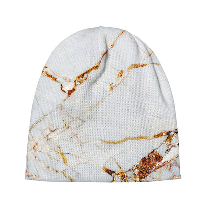 White Gold Grunge Marble Print Beanie