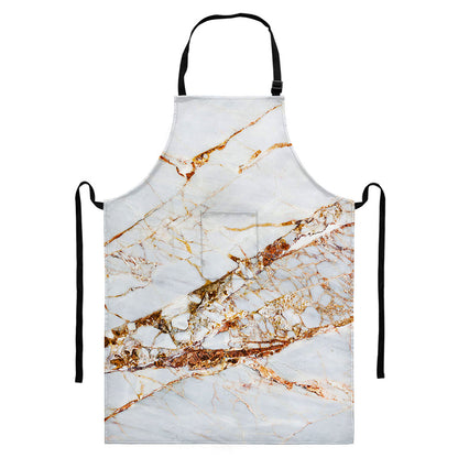 White Gold Grunge Marble Print Bib Apron With Pocket