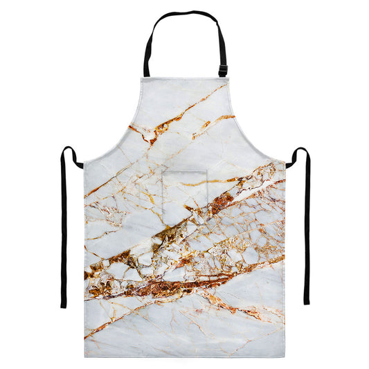 White Gold Grunge Marble Print Bib Apron With Pocket