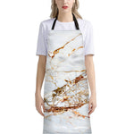 White Gold Grunge Marble Print Bib Apron With Pocket