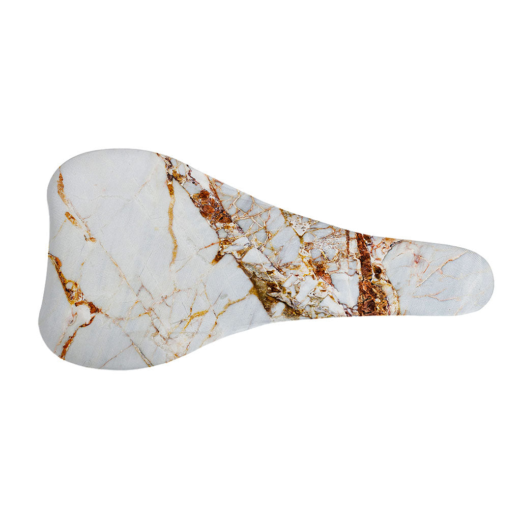 White Gold Grunge Marble Print Bicycle Seat Cover