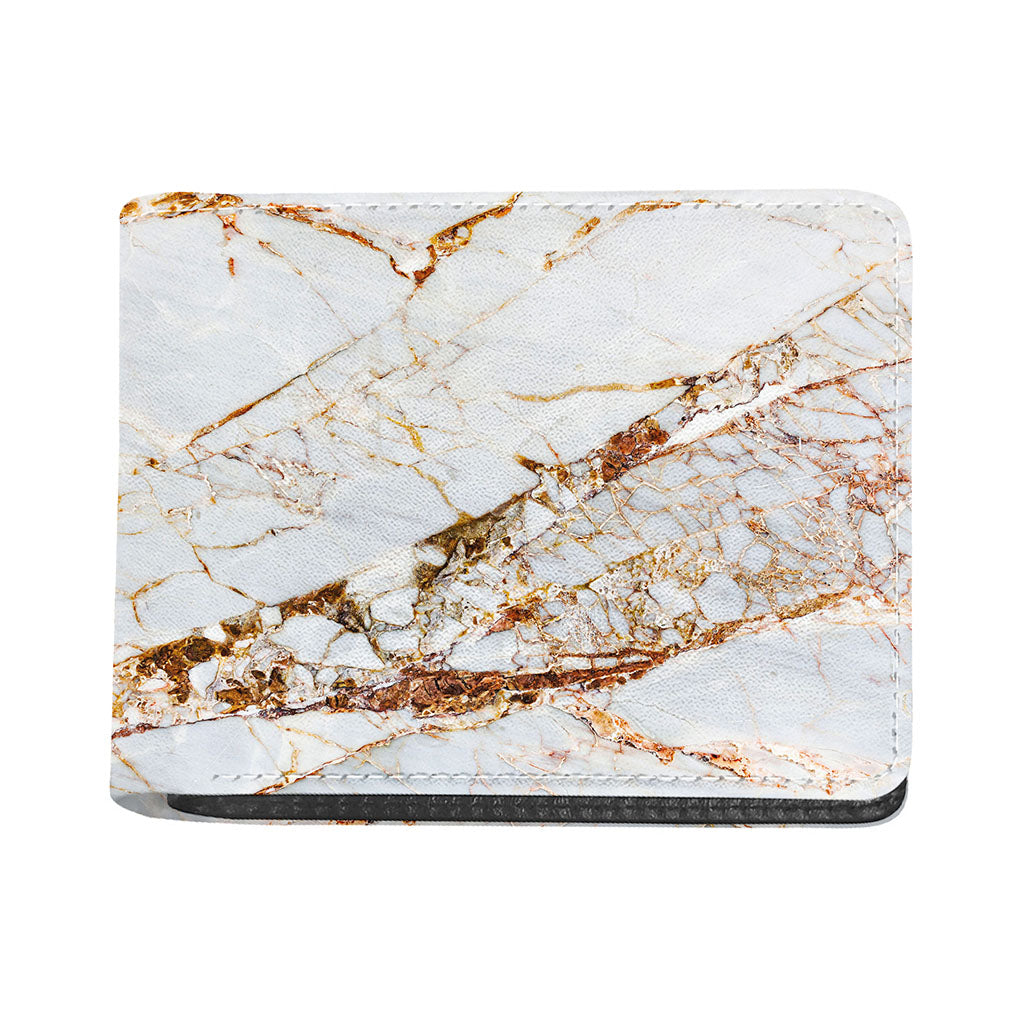 White Gold Grunge Marble Print Bifold Wallet