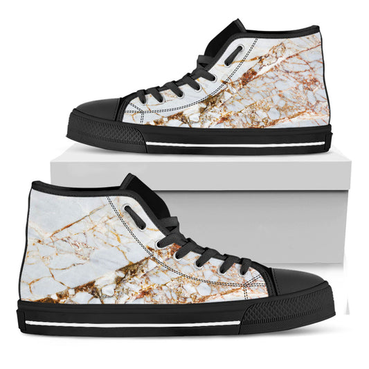 White Gold Grunge Marble Print Black High Top Sneakers