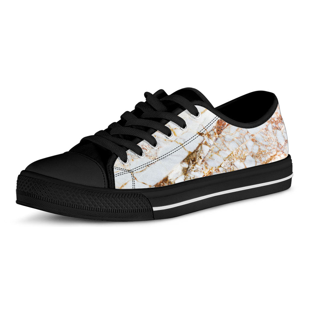 White Gold Grunge Marble Print Black Low Top Sneakers