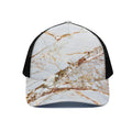White Gold Grunge Marble Print Black Mesh Trucker Hat