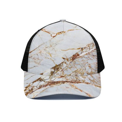 White Gold Grunge Marble Print Black Mesh Trucker Cap