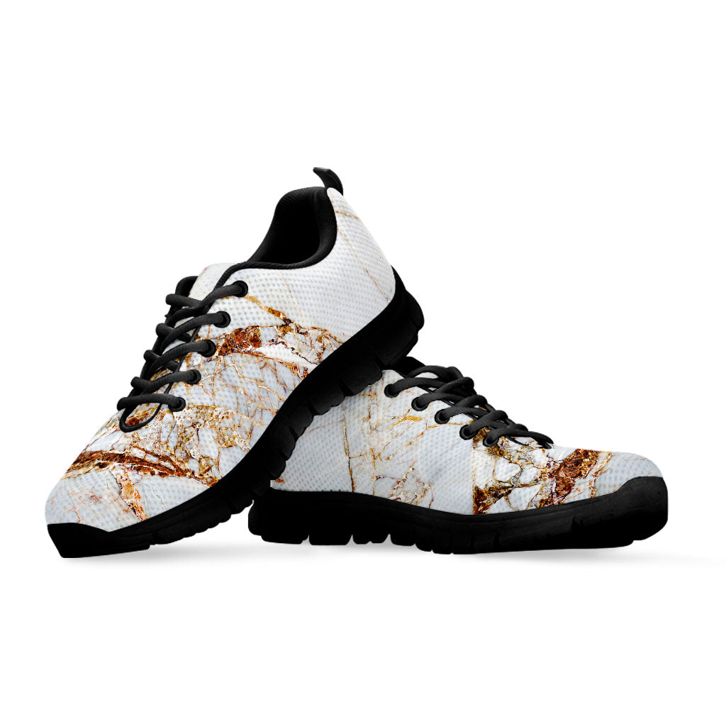 White Gold Grunge Marble Print Black Running Shoes