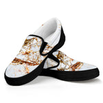 White Gold Grunge Marble Print Black Slip On Sneakers