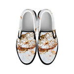 White Gold Grunge Marble Print Black Slip On Sneakers