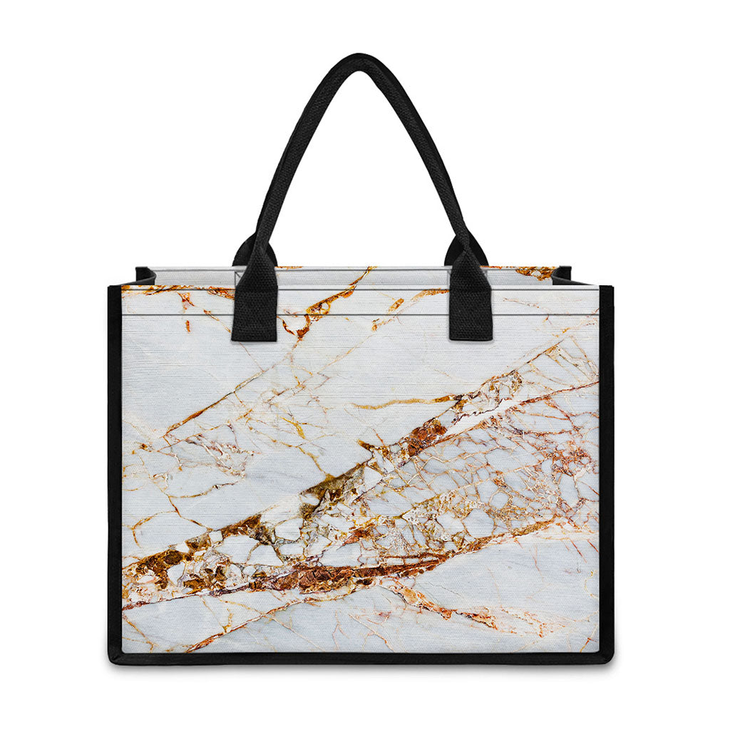 White Gold Grunge Marble Print Canvas Tote Bag