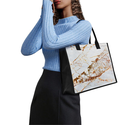 White Gold Grunge Marble Print Canvas Tote Bag