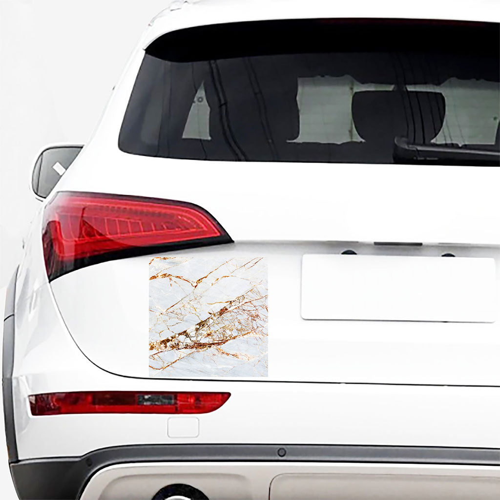 White Gold Grunge Marble Print Car Sticker