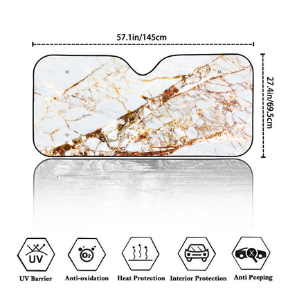 White Gold Grunge Marble Print Car Windshield Sun Shade