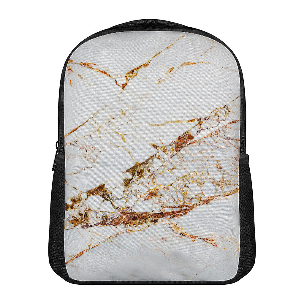 White Gold Grunge Marble Print Casual Backpack