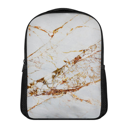 White Gold Grunge Marble Print Casual Backpack