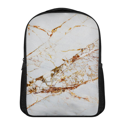 White Gold Grunge Marble Print Casual Backpack