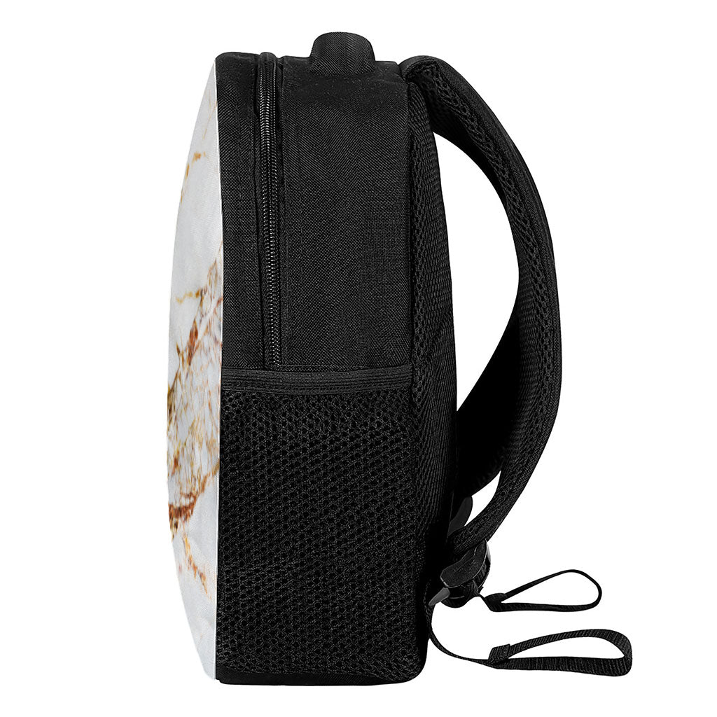 White Gold Grunge Marble Print Casual Backpack