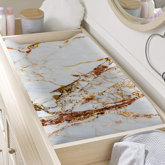 White Gold Grunge Marble Print Changing Pad Cover