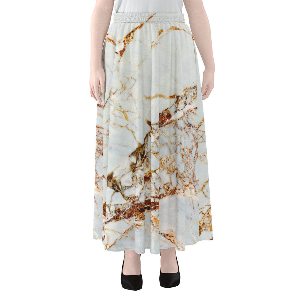 White Gold Grunge Marble Print Chiffon Maxi Skirt