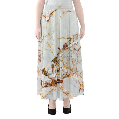 White Gold Grunge Marble Print Chiffon Maxi Skirt