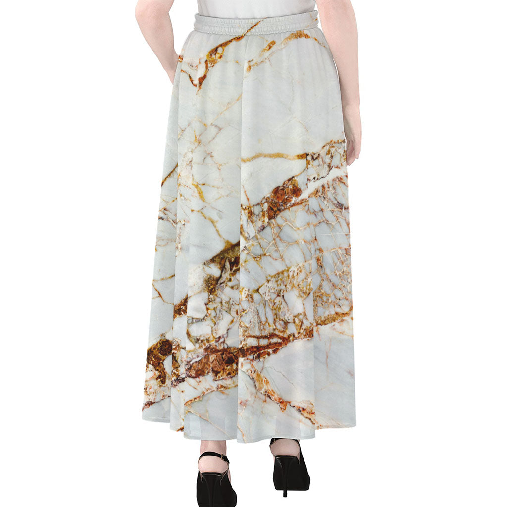 White Gold Grunge Marble Print Chiffon Maxi Skirt