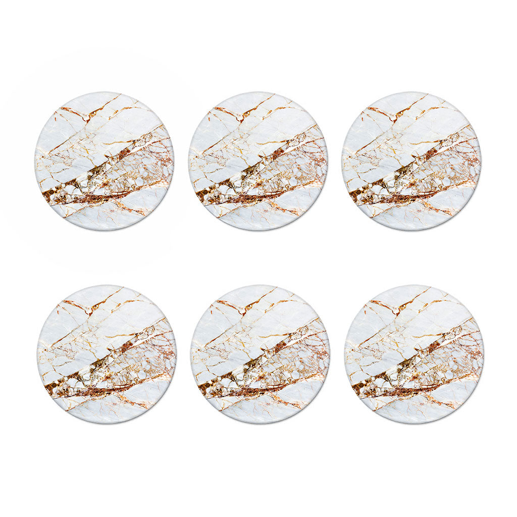 White Gold Grunge Marble Print Coaster Set