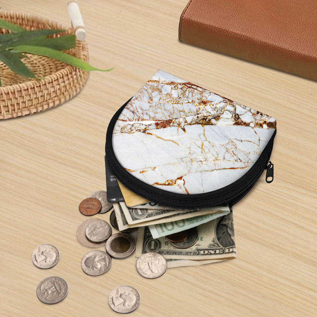 White Gold Grunge Marble Print Coin Purse