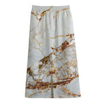 White Gold Grunge Marble Print Cotton Front Slit Maxi Skirt