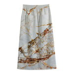 White Gold Grunge Marble Print Cotton Front Slit Maxi Skirt