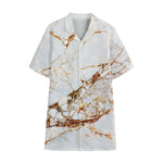 White Gold Grunge Marble Print Cotton Hawaiian Shirt