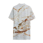 White Gold Grunge Marble Print Cotton Hawaiian Shirt